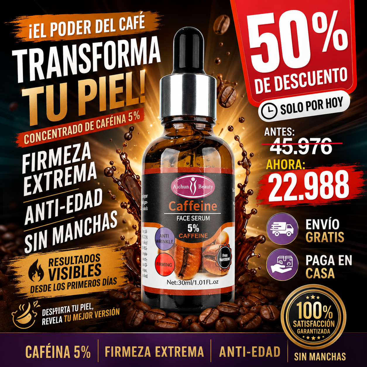 NeuroKoffein Serum ultra-concentrado cafeína 5% firmeza extrema, anti-edad y sin manchas